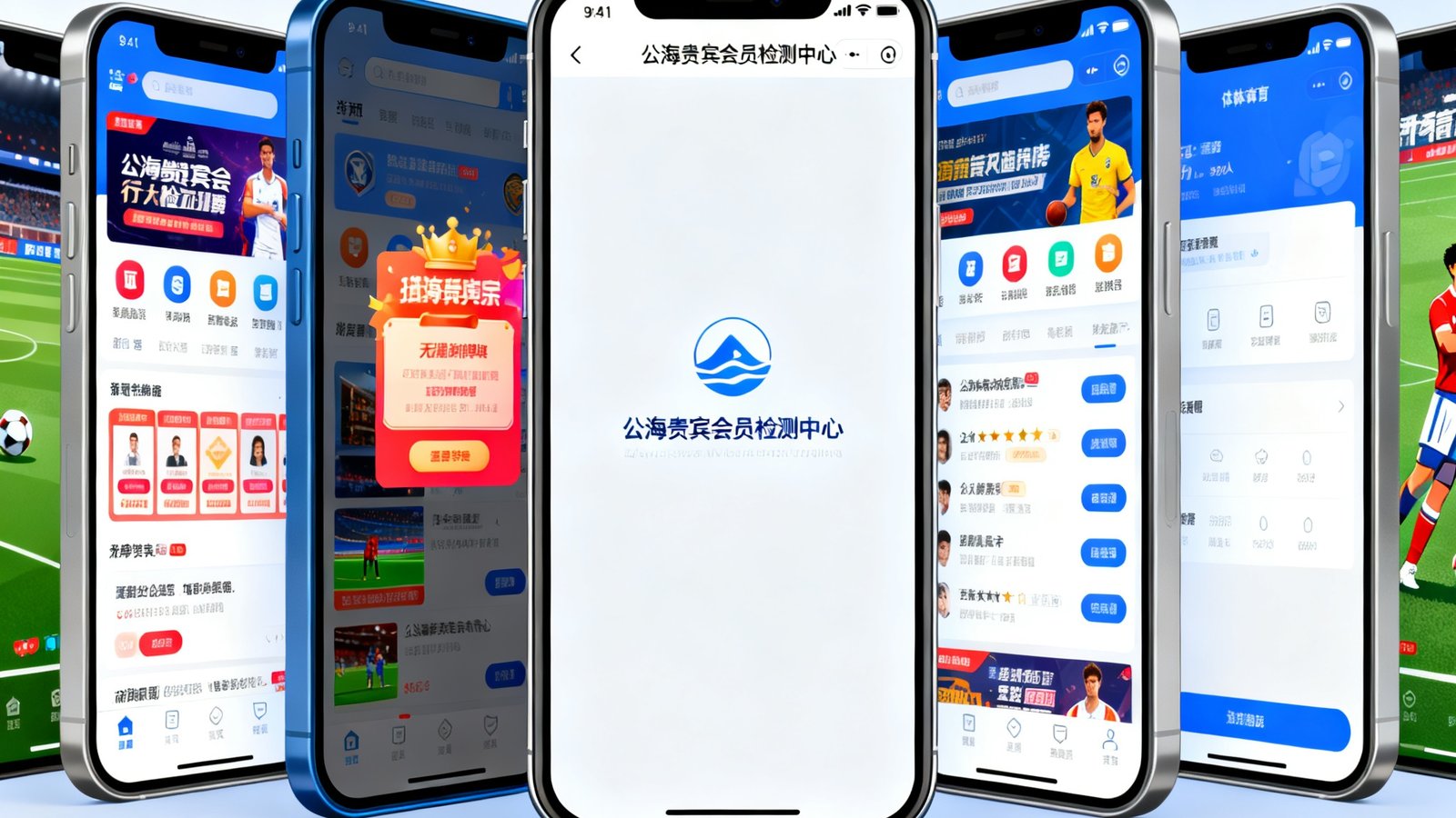 一篇行业观察文章的配图，展示多个手机屏幕排列展示不同体育APP的界面，突显公海贵宾会员检测中心的简洁设计在众多竞品中的差异化。